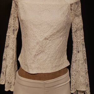 White Lace Bell Sleeve Off Shoulder bebe Top